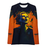 SurArt 86 Women's Rash Guard worn by a woman surfing in the ocean